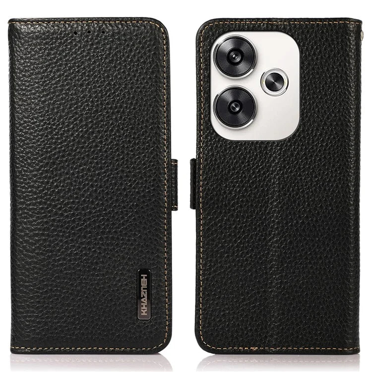 KHAZNEH For Xiaomi Poco F6 5G / Redmi Turbo 3 5G Case Genuine Cow Leather Cover RFID Blocking