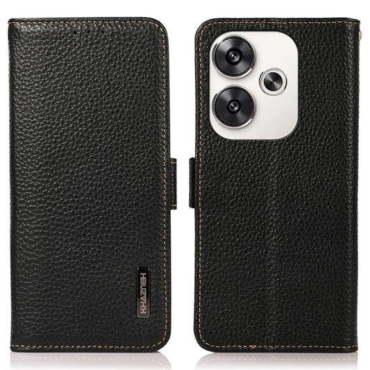 KHAZNEH For Xiaomi Poco F6 5G / Redmi Turbo 3 5G Case Genuine Cow Leather Cover RFID Blocking