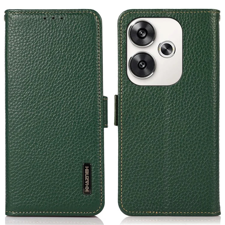 KHAZNEH For Xiaomi Poco F6 5G / Redmi Turbo 3 5G Case Genuine Cow Leather Cover RFID Blocking