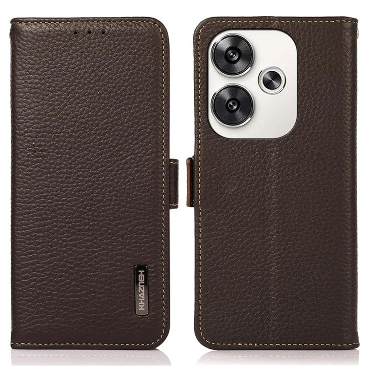 KHAZNEH For Xiaomi Poco F6 5G / Redmi Turbo 3 5G Case Genuine Cow Leather Cover RFID Blocking