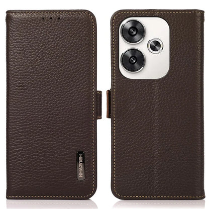 KHAZNEH For Xiaomi Poco F6 5G / Redmi Turbo 3 5G Case Genuine Cow Leather Cover RFID Blocking
