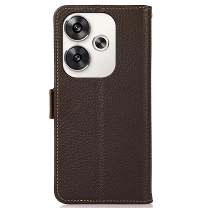 KHAZNEH For Xiaomi Poco F6 5G / Redmi Turbo 3 5G Case Genuine Cow Leather Cover RFID Blocking