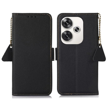 TJ For Xiaomi Poco F6 5G / Redmi Turbo 3 5G Case Genuine Cow Leather Wallet Phone Cover