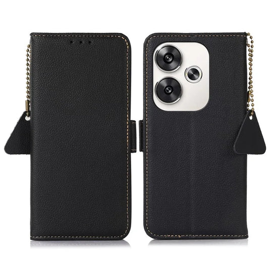 TJ For Xiaomi Poco F6 5G / Redmi Turbo 3 5G Case Genuine Cow Leather Wallet Phone Cover