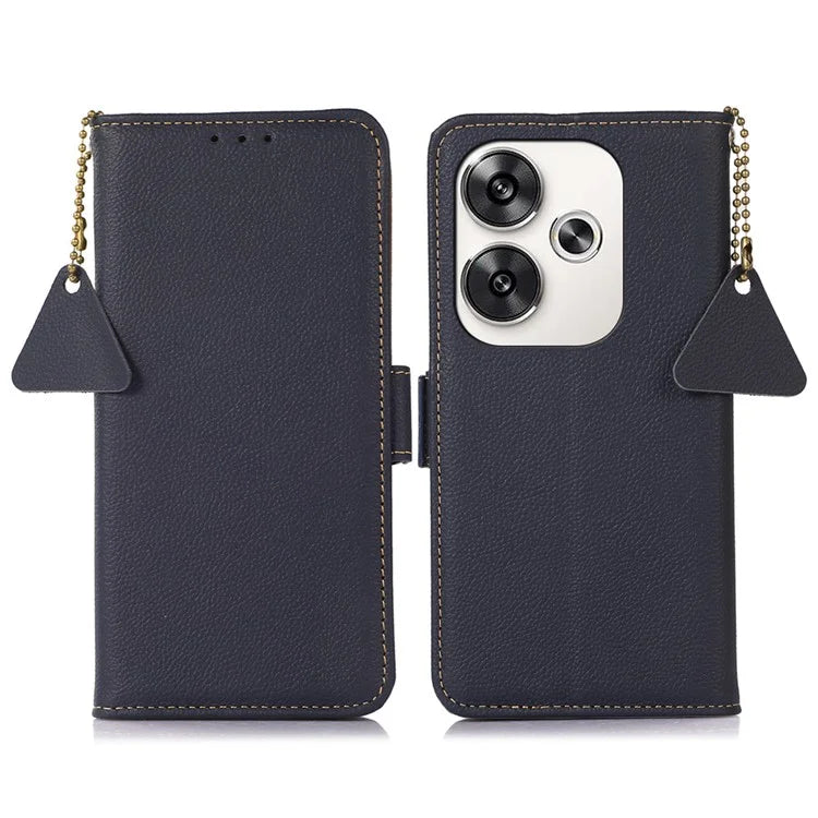 TJ For Xiaomi Poco F6 5G / Redmi Turbo 3 5G Case Genuine Cow Leather Wallet Phone Cover