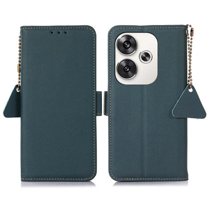 TJ For Xiaomi Poco F6 5G / Redmi Turbo 3 5G Case Genuine Cow Leather Wallet Phone Cover