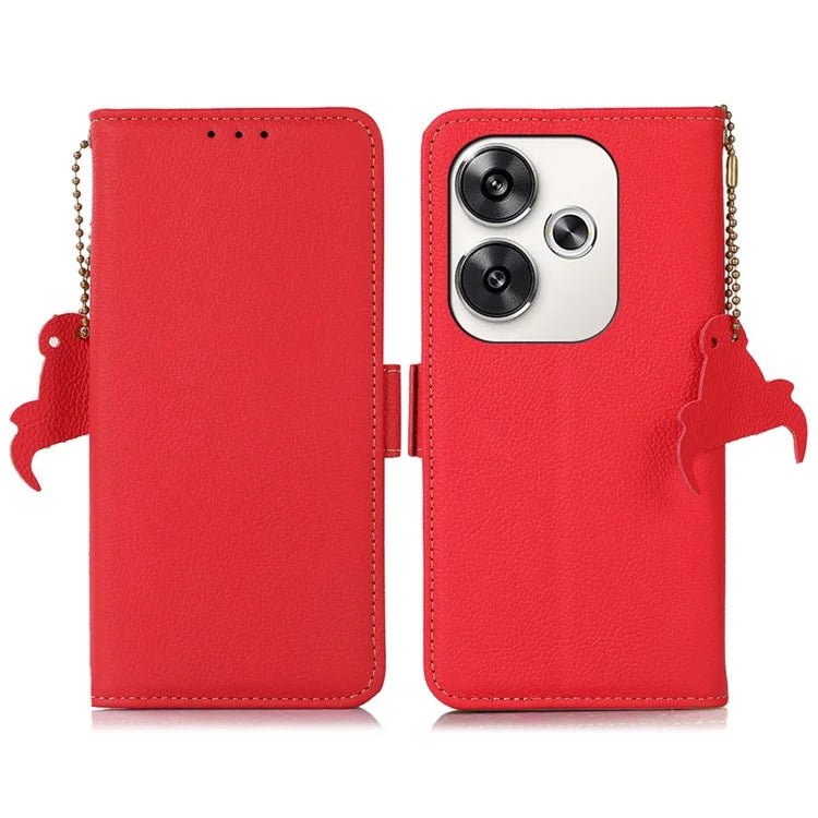 TJ For Xiaomi Poco F6 5G / Redmi Turbo 3 5G Case Genuine Cow Leather Wallet Phone Cover