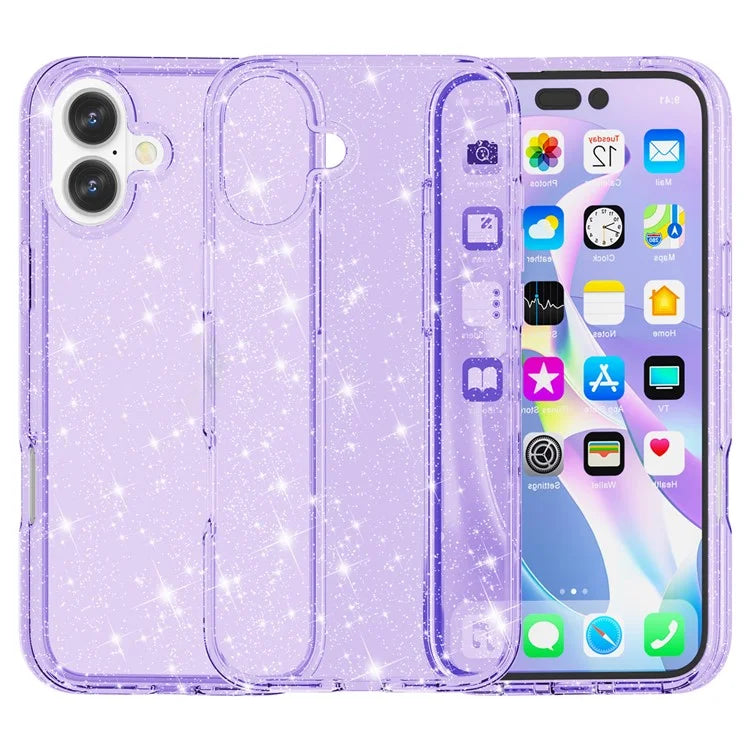 For iPhone 16 Plus Case Sparkly Glitter PC+TPU Phone Cover