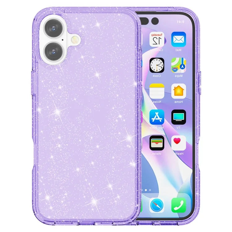 For iPhone 16 Plus Case Sparkly Glitter PC+TPU Phone Cover