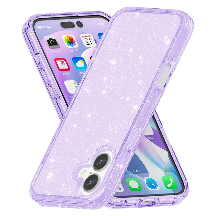 For iPhone 16 Plus Case Sparkly Glitter PC+TPU Phone Cover