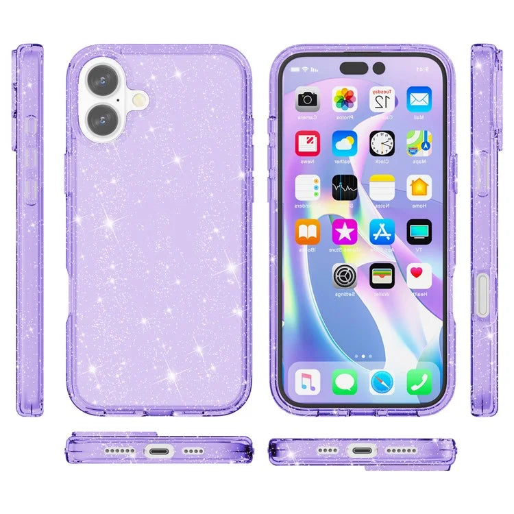 For iPhone 16 Plus Case Sparkly Glitter PC+TPU Phone Cover