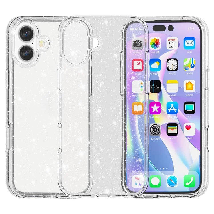 For iPhone 16 Plus Case Sparkly Glitter PC+TPU Phone Cover