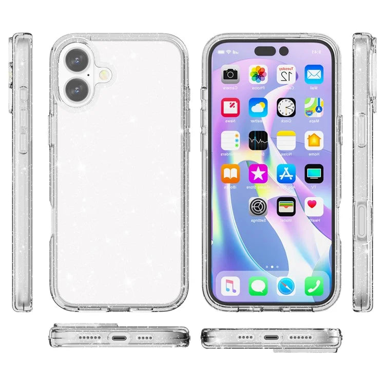 For iPhone 16 Plus Case Sparkly Glitter PC+TPU Phone Cover