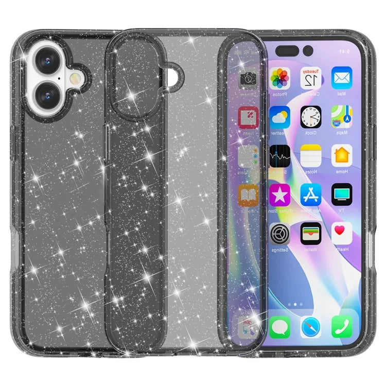For iPhone 16 Plus Case Sparkly Glitter PC+TPU Phone Cover