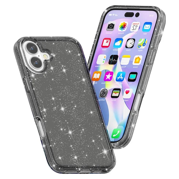 For iPhone 16 Plus Case Sparkly Glitter PC+TPU Phone Cover
