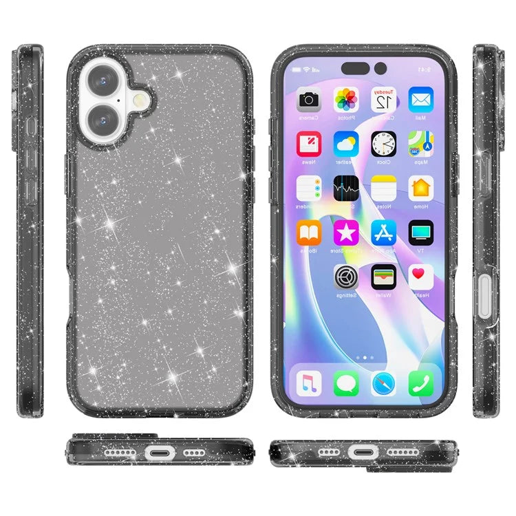 For iPhone 16 Plus Case Sparkly Glitter PC+TPU Phone Cover