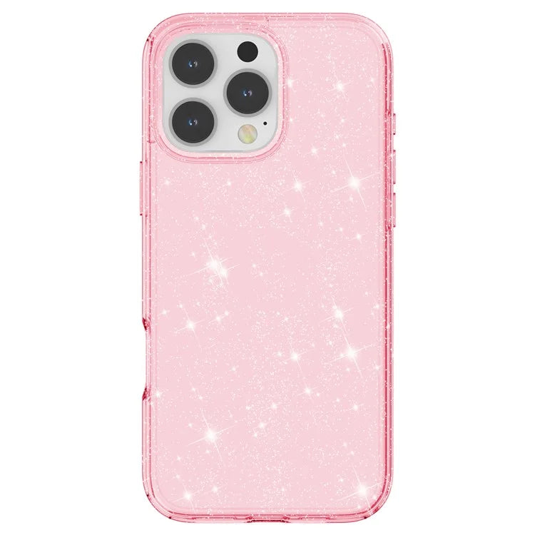 For iPhone 16 Pro Case Hard PC Soft TPU Glitter Phone Cover