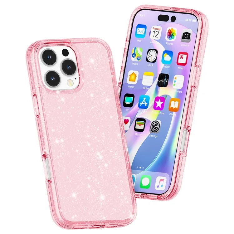 For iPhone 16 Pro Case Hard PC Soft TPU Glitter Phone Cover