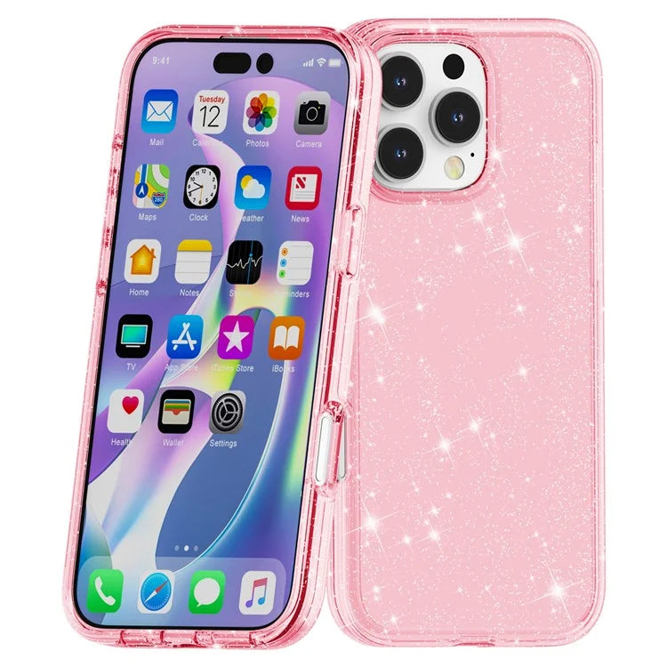 For iPhone 16 Pro Case Hard PC Soft TPU Glitter Phone Cover