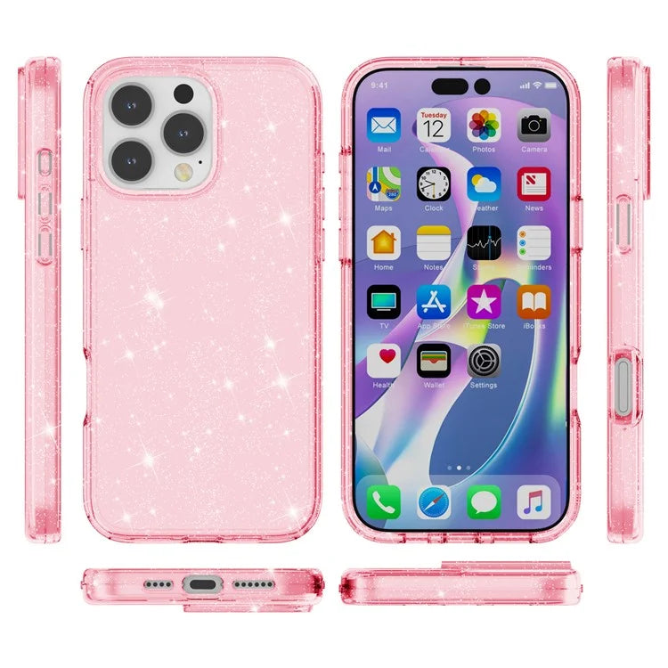 For iPhone 16 Pro Case Hard PC Soft TPU Glitter Phone Cover