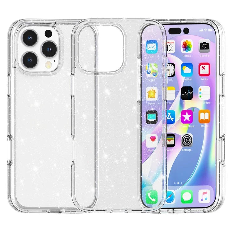 For iPhone 16 Pro Case Hard PC Soft TPU Glitter Phone Cover