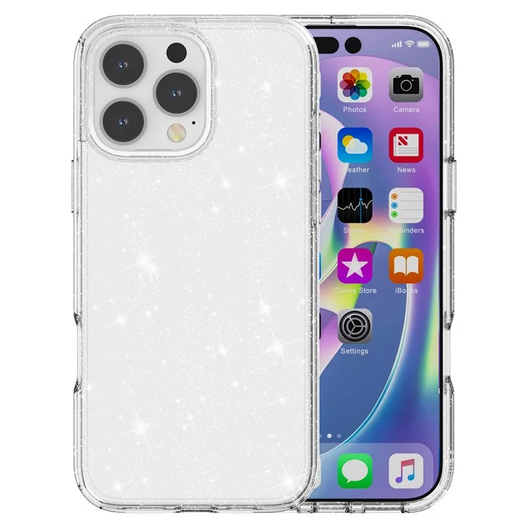 For iPhone 16 Pro Case Hard PC Soft TPU Glitter Phone Cover