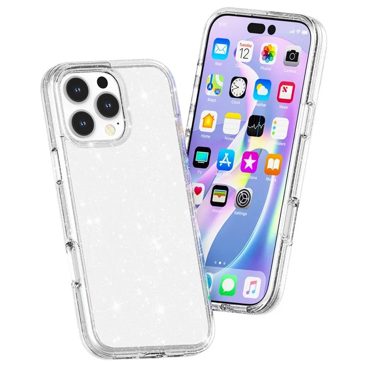 For iPhone 16 Pro Case Hard PC Soft TPU Glitter Phone Cover