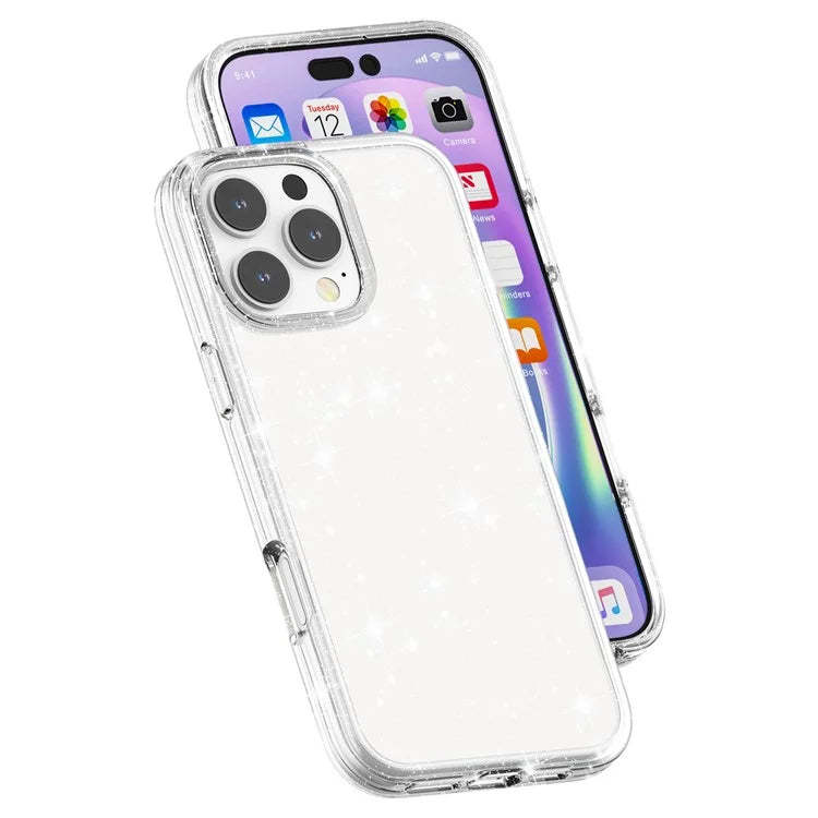 For iPhone 16 Pro Case Hard PC Soft TPU Glitter Phone Cover