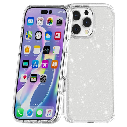 For iPhone 16 Pro Case Hard PC Soft TPU Glitter Phone Cover