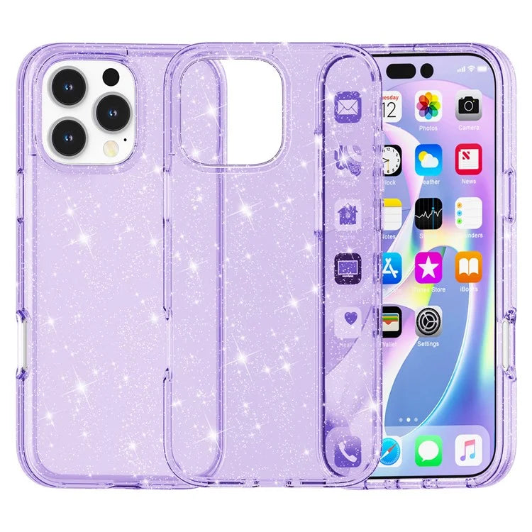 For iPhone 16 Pro Case Hard PC Soft TPU Glitter Phone Cover