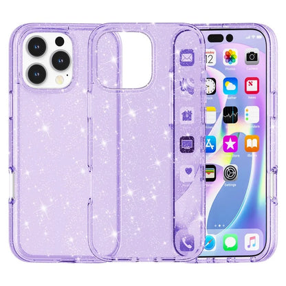 For iPhone 16 Pro Case Hard PC Soft TPU Glitter Phone Cover