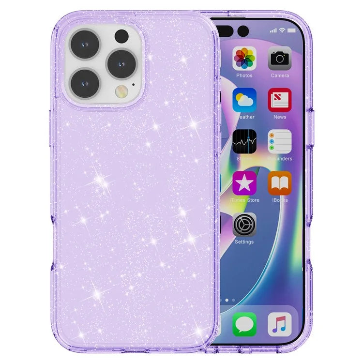 For iPhone 16 Pro Case Hard PC Soft TPU Glitter Phone Cover