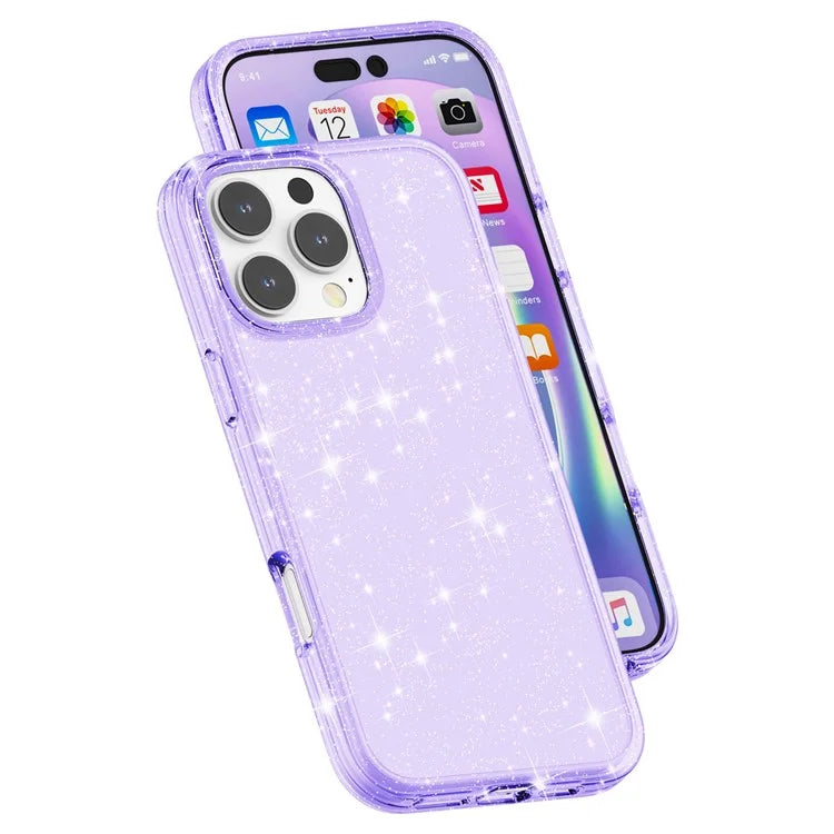 For iPhone 16 Pro Case Hard PC Soft TPU Glitter Phone Cover