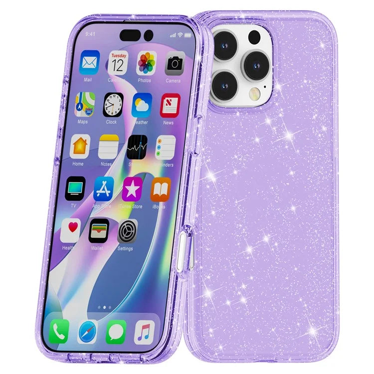 For iPhone 16 Pro Case Hard PC Soft TPU Glitter Phone Cover