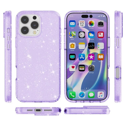 For iPhone 16 Pro Case Hard PC Soft TPU Glitter Phone Cover