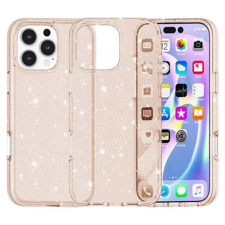 For iPhone 16 Pro Case Hard PC Soft TPU Glitter Phone Cover