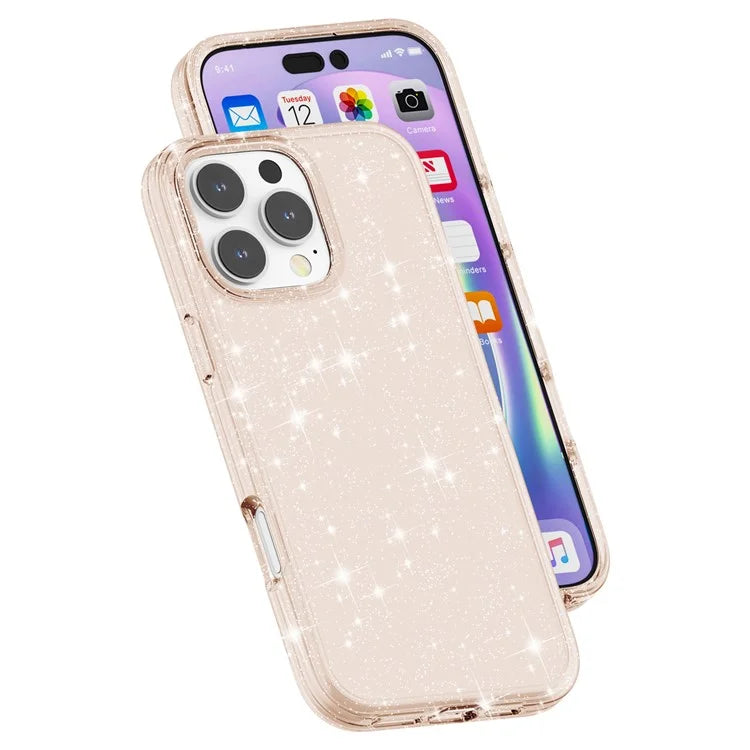 For iPhone 16 Pro Case Hard PC Soft TPU Glitter Phone Cover