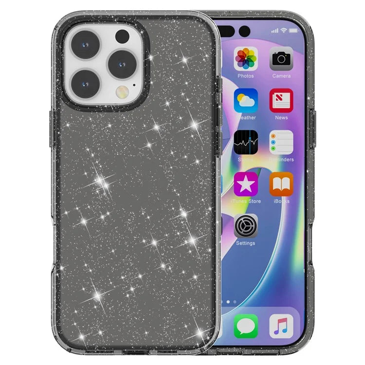 For iPhone 16 Pro Case Hard PC Soft TPU Glitter Phone Cover