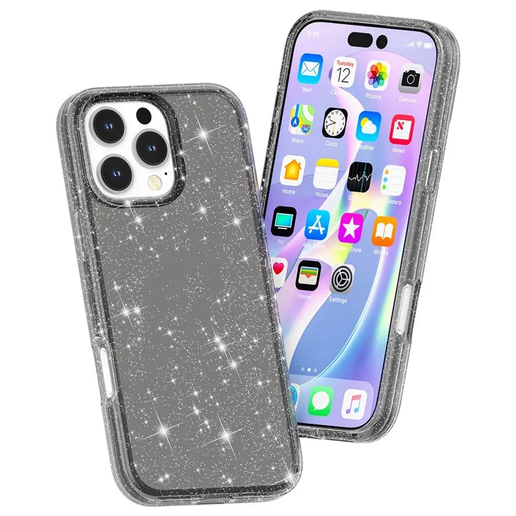 For iPhone 16 Pro Case Hard PC Soft TPU Glitter Phone Cover