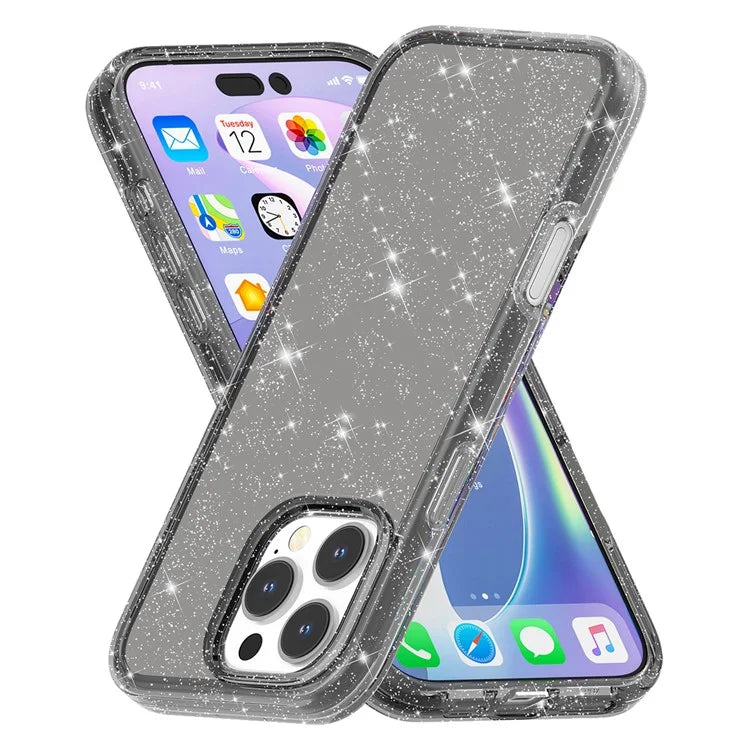 For iPhone 16 Pro Case Hard PC Soft TPU Glitter Phone Cover