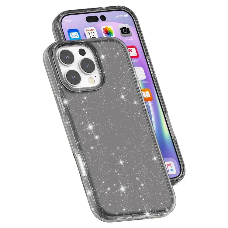 For iPhone 16 Pro Case Hard PC Soft TPU Glitter Phone Cover