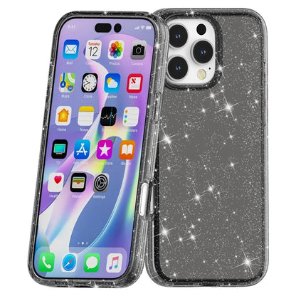 For iPhone 16 Pro Case Hard PC Soft TPU Glitter Phone Cover