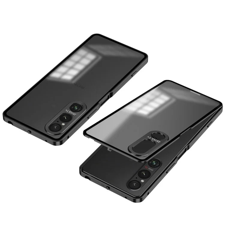 For Sony Xperia 1 V Matte Case Aluminium Alloy+PC Phone Cover with Pop-Up Snap Lock