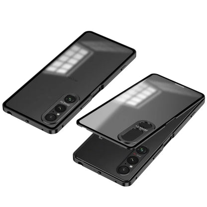 For Sony Xperia 1 V Matte Case Aluminium Alloy+PC Phone Cover with Pop-Up Snap Lock