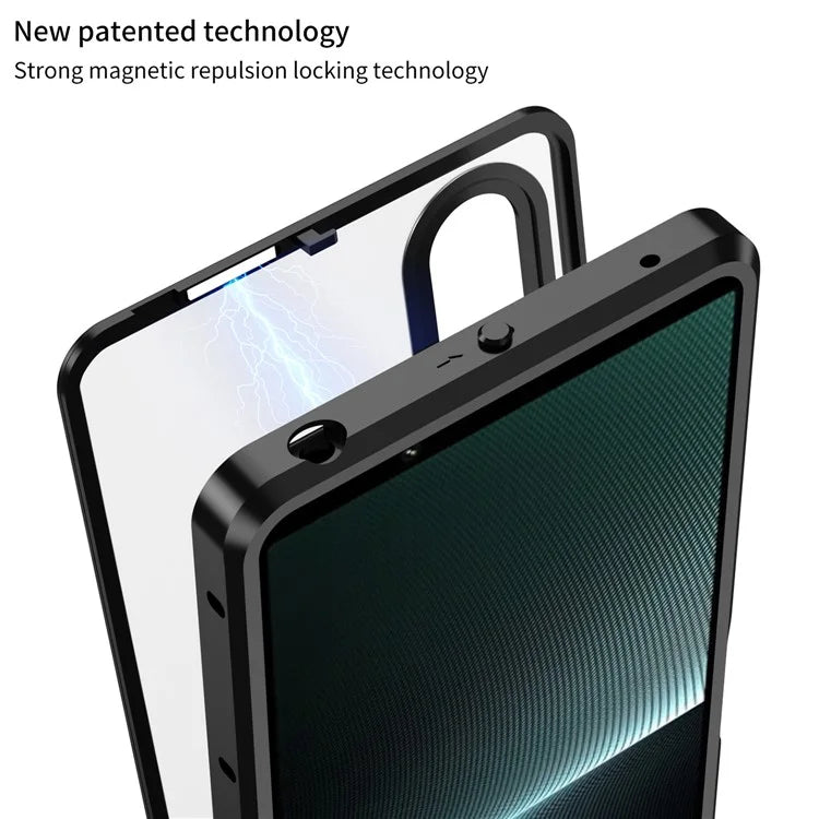 For Sony Xperia 1 V Matte Case Aluminium Alloy+PC Phone Cover with Pop-Up Snap Lock