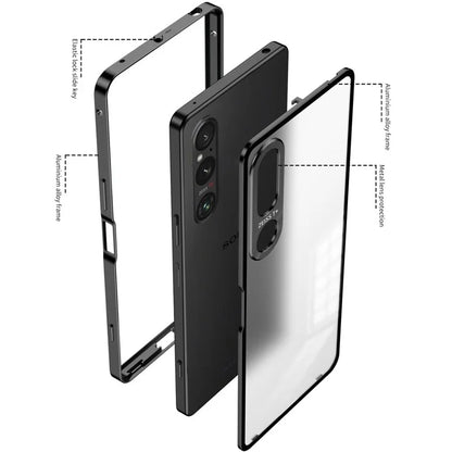 For Sony Xperia 1 V Matte Case Aluminium Alloy+PC Phone Cover with Pop-Up Snap Lock