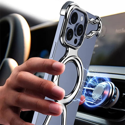 For iPhone 13 Pro Max Frameless Case Compatible with MagSafe Hard PC Electroplating Bumper Cover