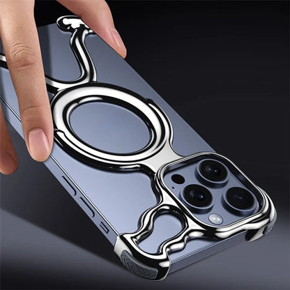 For iPhone 13 Pro Max Frameless Case Compatible with MagSafe Hard PC Electroplating Bumper Cover