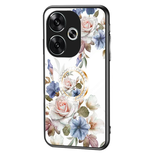 For Xiaomi Redmi Turbo 3 5G / Poco F6 5G Case Tempered Glass Flower Pattern Phone Cover