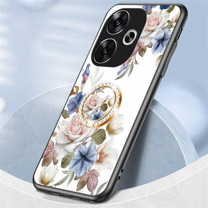 For Xiaomi Redmi Turbo 3 5G / Poco F6 5G Case Tempered Glass Flower Pattern Phone Cover